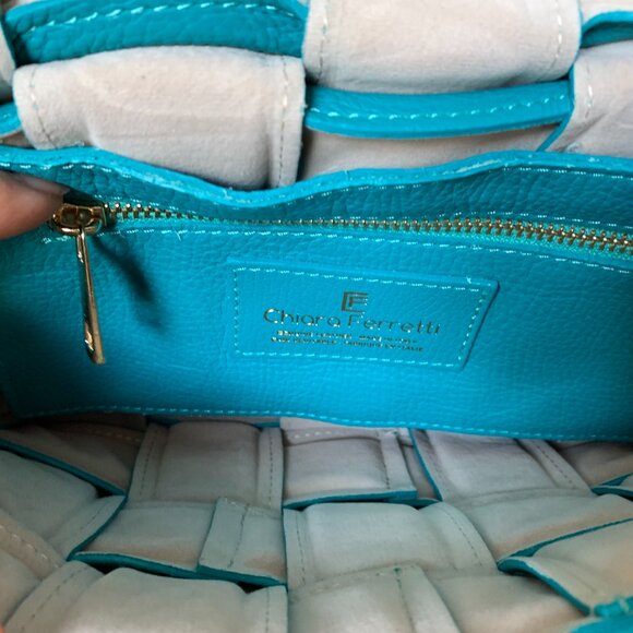 Chiara Ferretti Italy Leather Flap Over Woven Crossbody  Handbag Turquoise - Picture 10 of 16